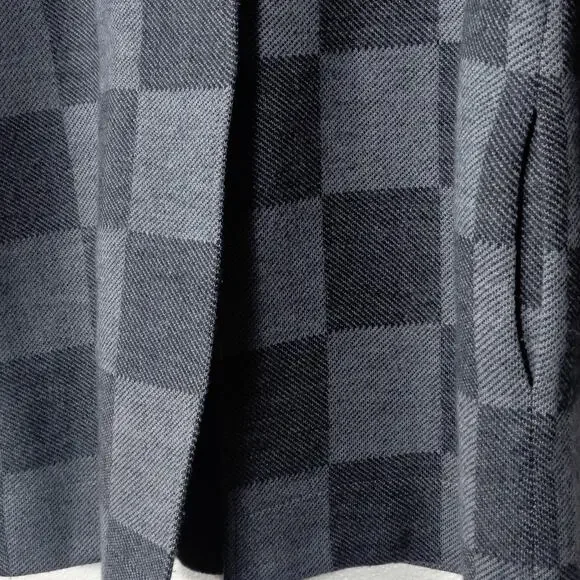 EILEEN FISHER Women’s Coat Gray Check Jacquard Open Front Wool Blend Pockets M - Picture 5 of 12